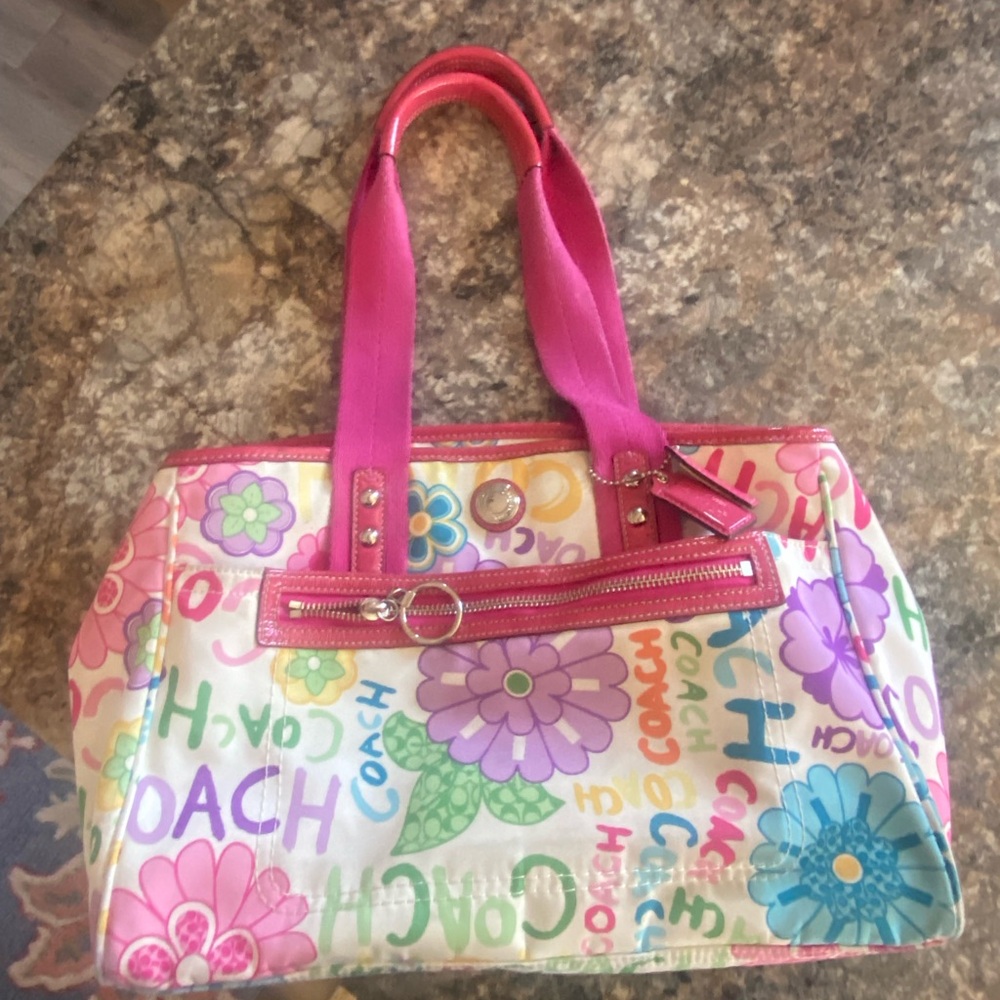 Coach Pink and Multicolor Floral Tote